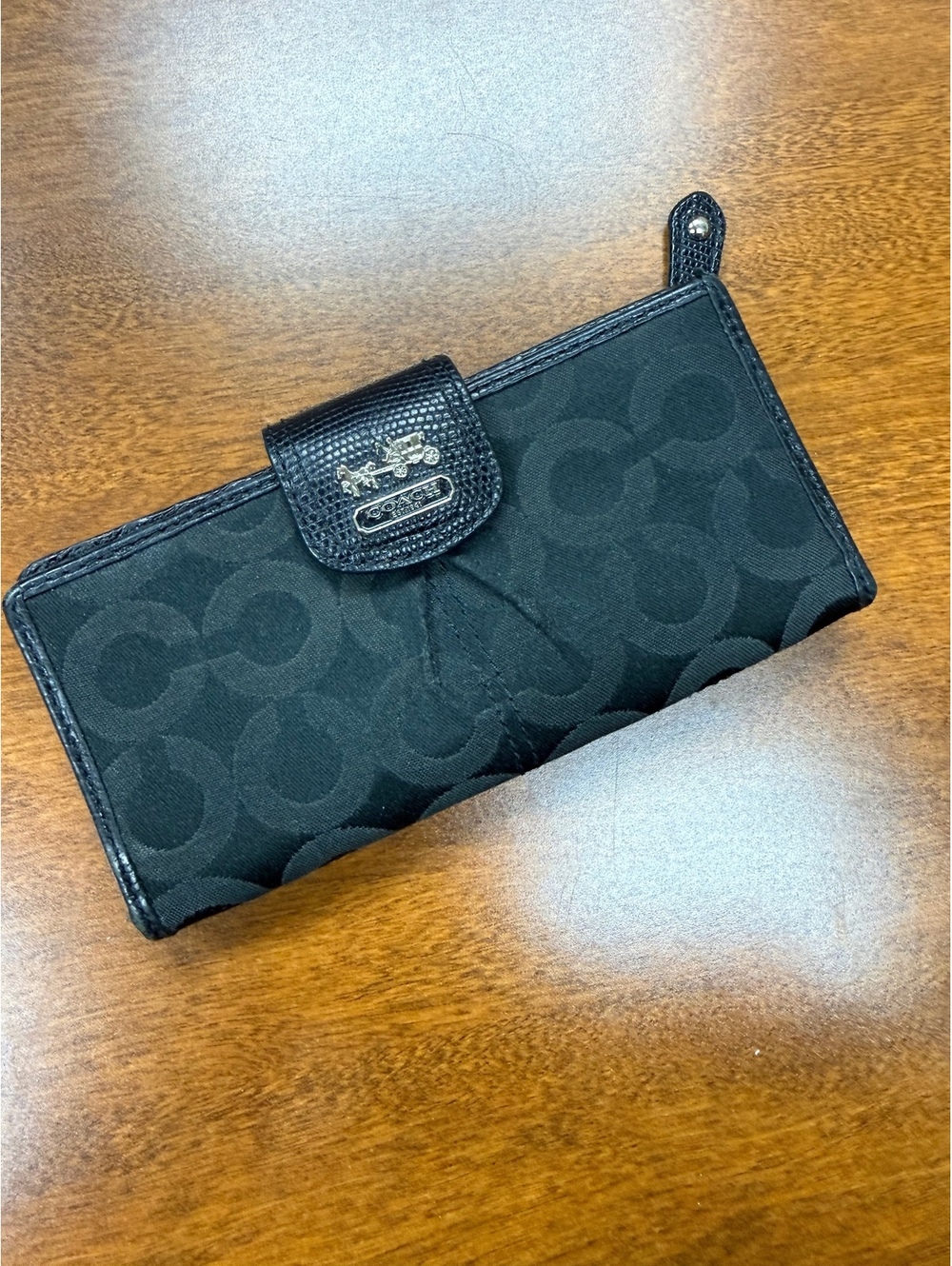Coach Black Signature C Long Bifold Wallet